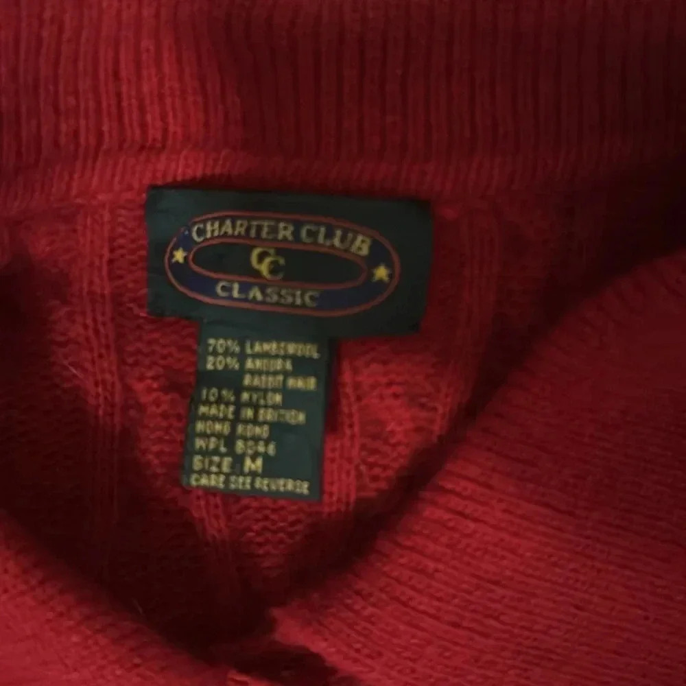 Charter club classic vintage lambswool angora rabbit polo cable knit sweater - Picture 3 of 3